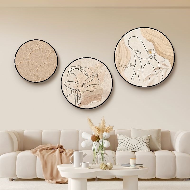 奶油风客厅装饰画圆形抽象人物沙发背景墙挂画餐厅壁画卧室床头画