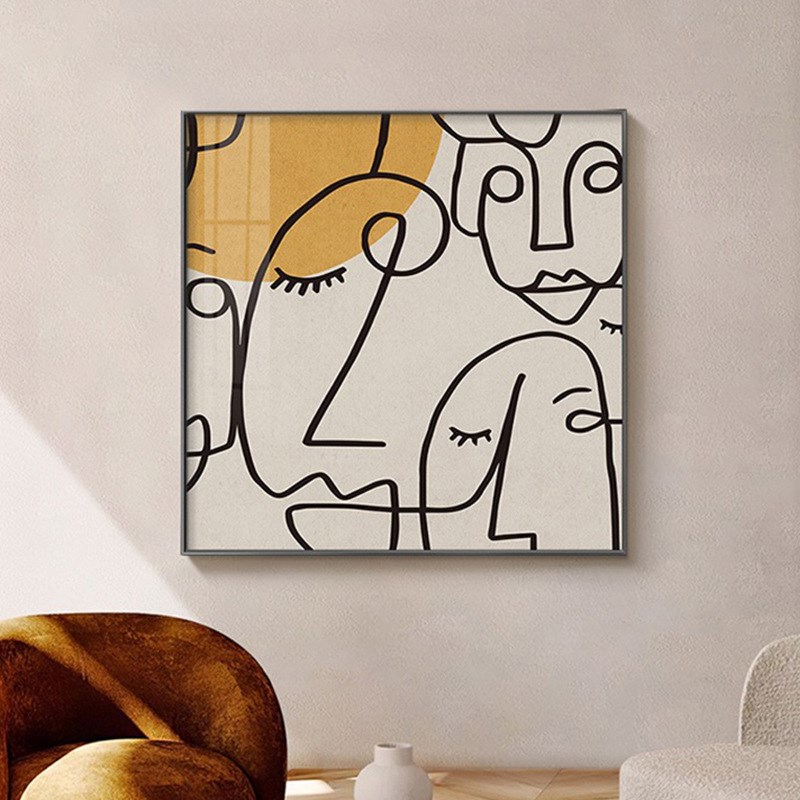 抽象挂画暖色系橙色几何装饰画正方形现代简约客厅背景墙组合玄关