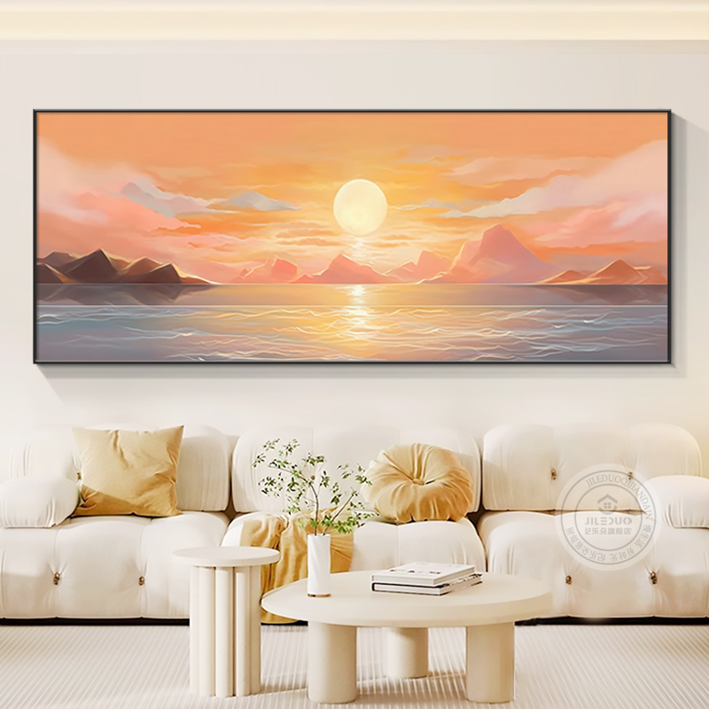 日出东方横版客厅装饰画大气沙发背景墙挂画现代东墙海景壁画