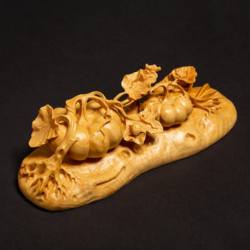 黄杨木手把件实木中式家居饰品创意丰收装饰雕刻手工艺品南瓜