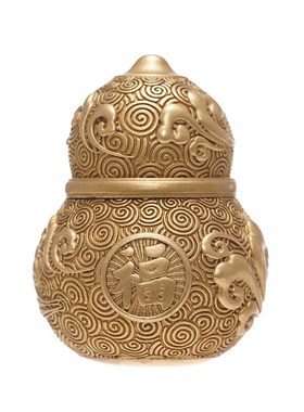 刻己福禄全纯黄铜手把件祥云葫芦道系装饰复古国风家居饰品