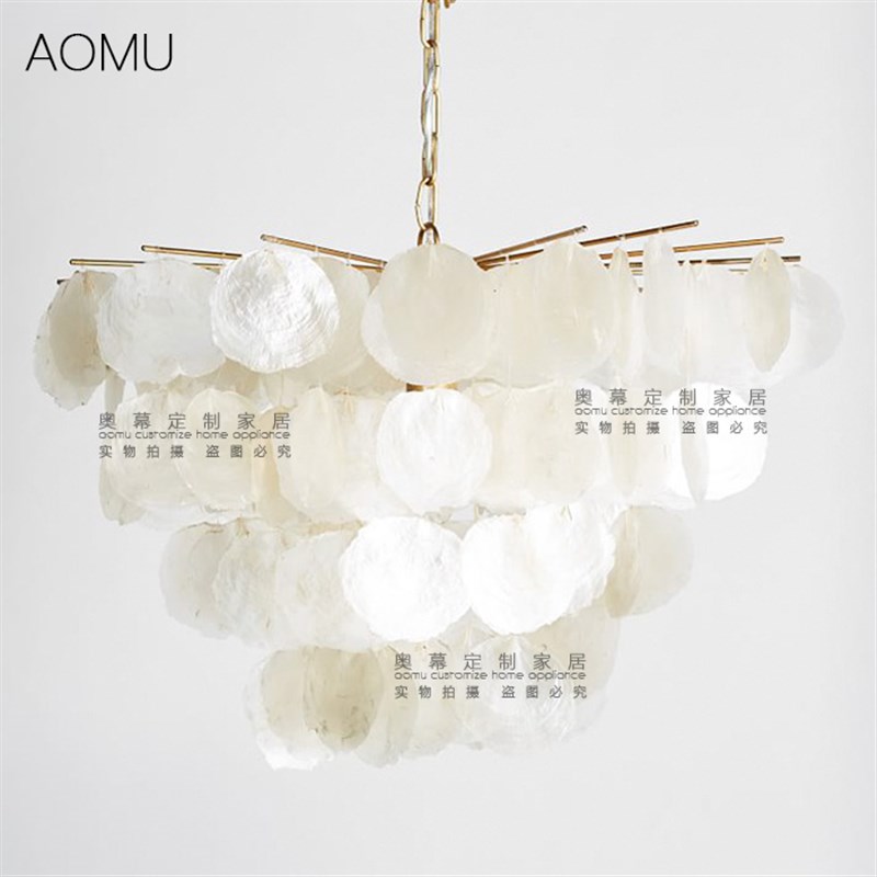 简单奢华卧室吊灯天然白色贝母浪漫珠帘圆形餐厅清新云母片吊灯