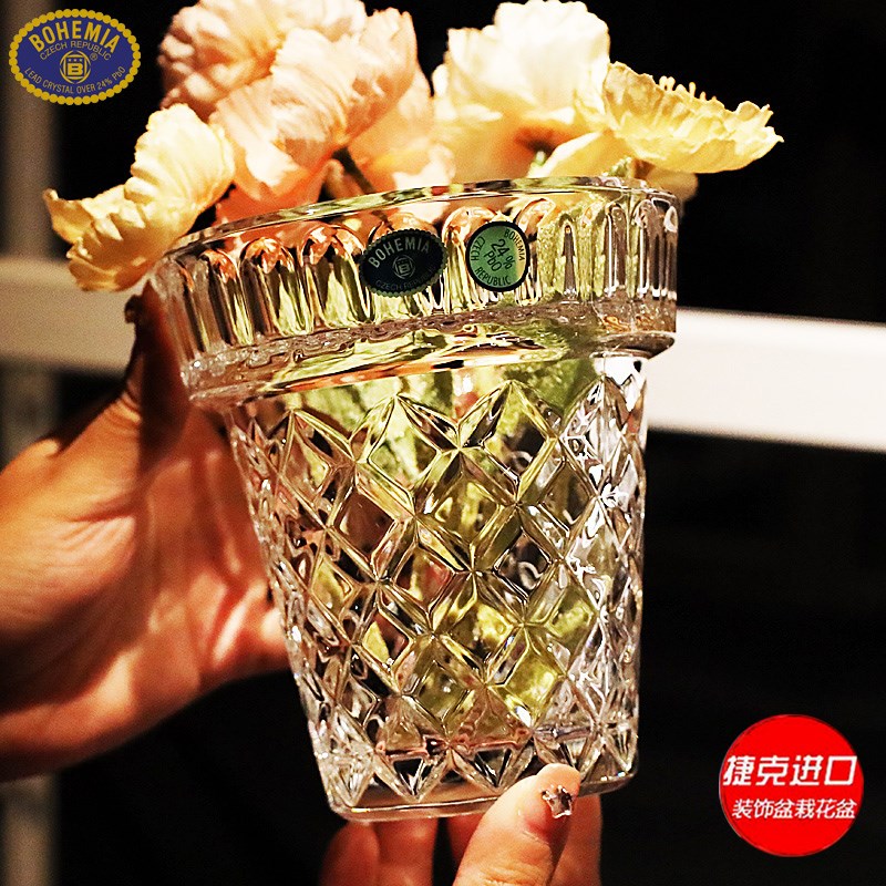 捷克BOHEMI水晶玻璃小号室内花盆栽绿萝花卉植物水养鲜花瓶摆件