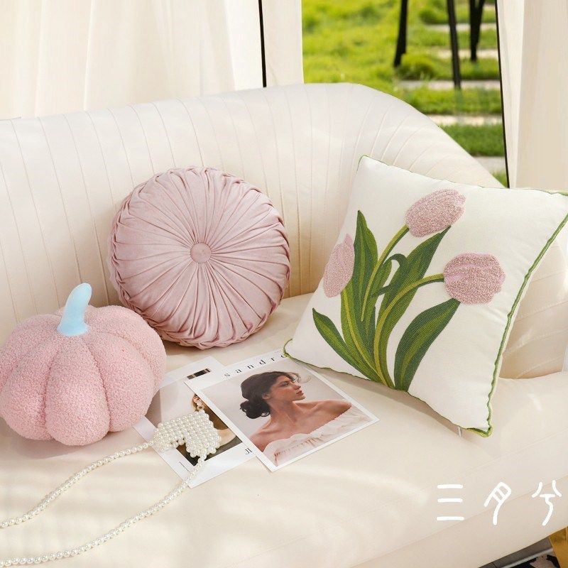 in客厅抱枕现代靠垫粉色圆形车轮枕南瓜枕天鹅绒时尚靠枕