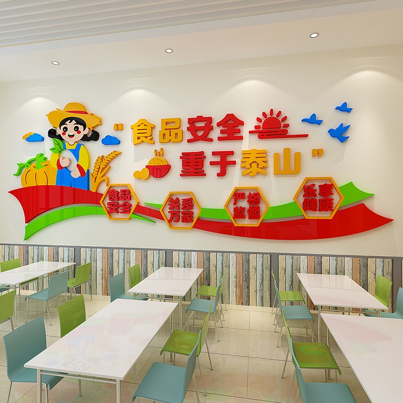 食品安全营养搭配立体墙体画食堂饭店墙面装饰亚克力自粘水果蔬菜图片
