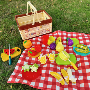 韩国儿童扮家家酒露营宝宝野餐篮男女孩切切乐仿真厨具