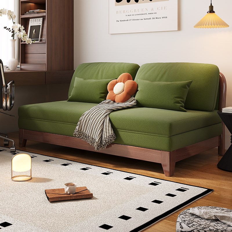 现代全实木沙发床可折叠两用客厅小户型书房家具新款无扶手