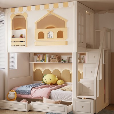 儿童床上下铺树屋低床女孩公上下床层亲子母人互打扰床