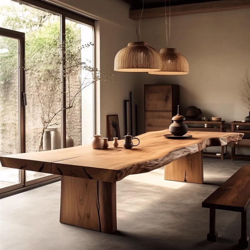 原木风茶桌茶台实木办公室泡茶桌会客桌整板会议桌长桌洽谈桌新款