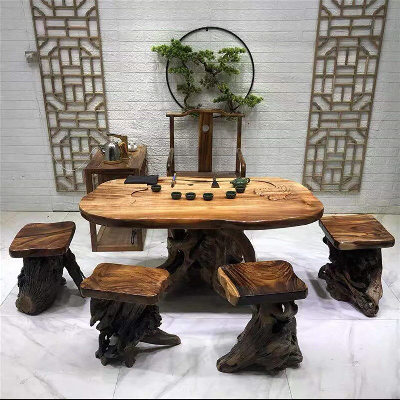 南美胡桃木根雕茶台阳台款小空间茶桌实木田园风原木整装泡茶桌子