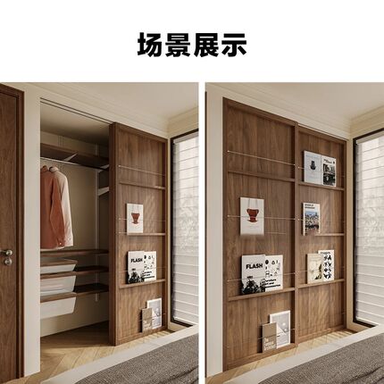 推拉移门轨道上下明n装免开槽导轨金属衣柜趟门阻尼滑轮双滑轨配