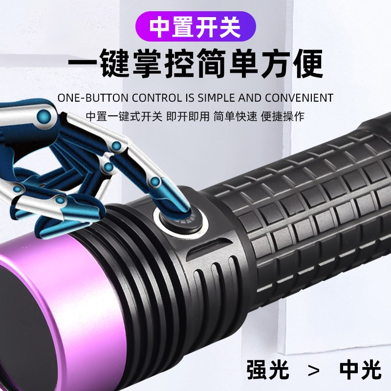 新款紫光手电筒UV黑镜紫光灯60W珠宝荧光防伪油污检测365NM
