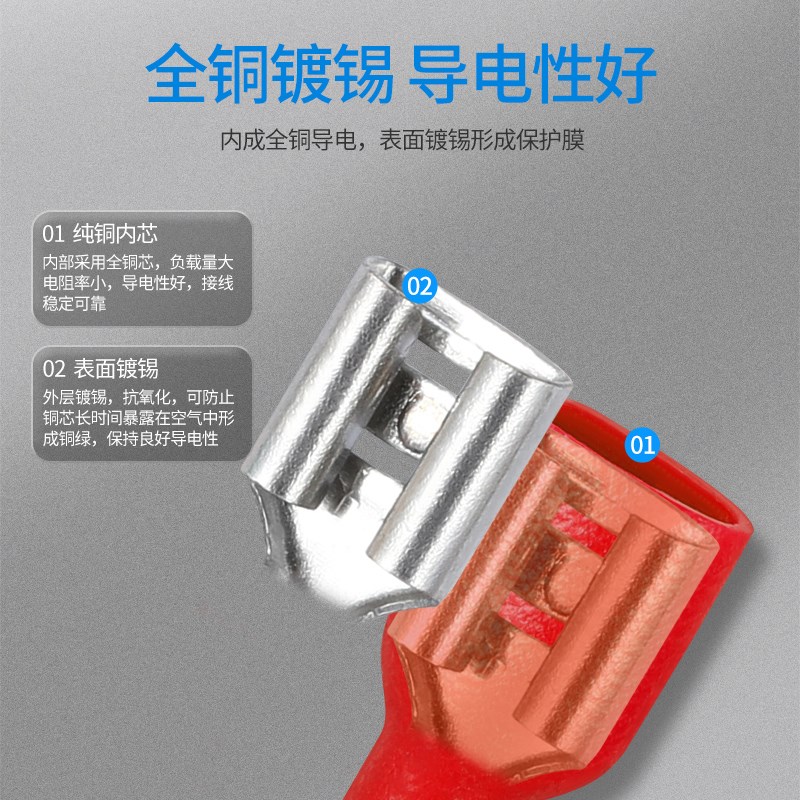 FDFD母预绝缘端子接线冷压端子插簧铜鼻子线耳接头插片0.5-6MM
