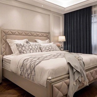 輕奢雙人床1.8米布藝后現代簡約主臥床簡歐網紅香檳金實木床 美式