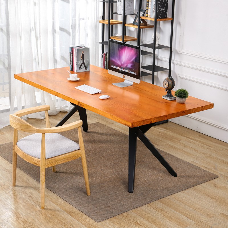 实木办公桌会议书桌铁艺创意木质长餐桌工作桌椅组合电脑桌子