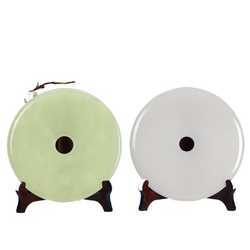 天然阿富汗白玉平安扣精品摆件和氏璧玄关酒柜玉器天然工艺品玉璧