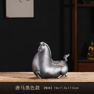 窑变战马招财进宝红色唐马摆件陶瓷家居客厅办公桌面酒柜装饰摆设