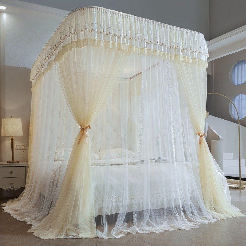 2024新款导轨蚊帐家用u型轨道加厚高级卧室公主风落地少女心纹帐