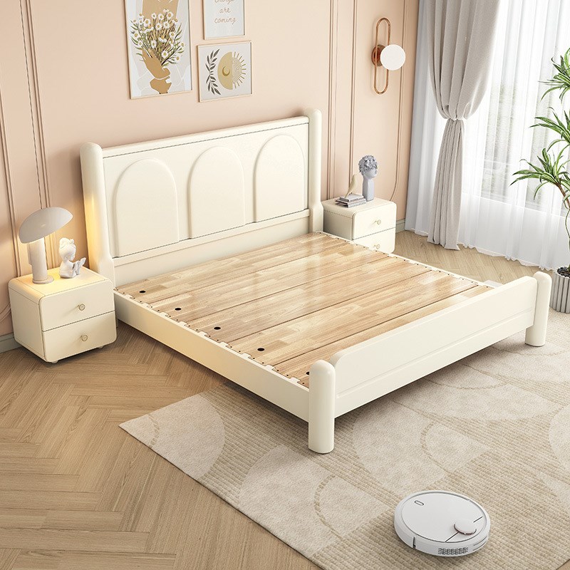 白色实木床奶油风家用双人床现代简约静音床板1.5m抽屉储物实木床