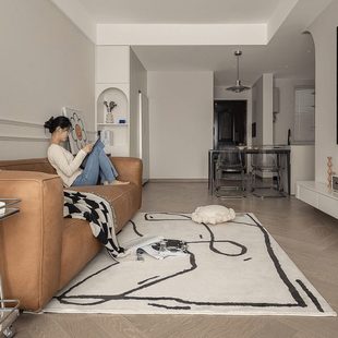 时尚 法式 条纹地毯轻奢现代简约客厅侘寂风卧室摩登满铺床边地毯垫