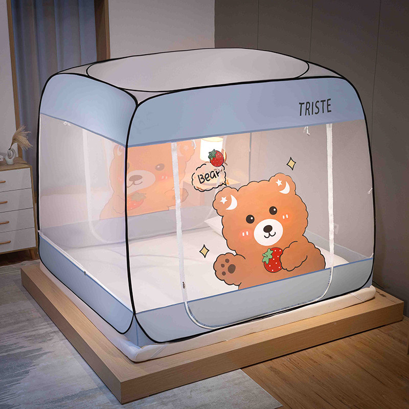 新款免安装蚊帐三开门家用卧室一1米5五8二纹帐1.8X2.2可折叠防摔