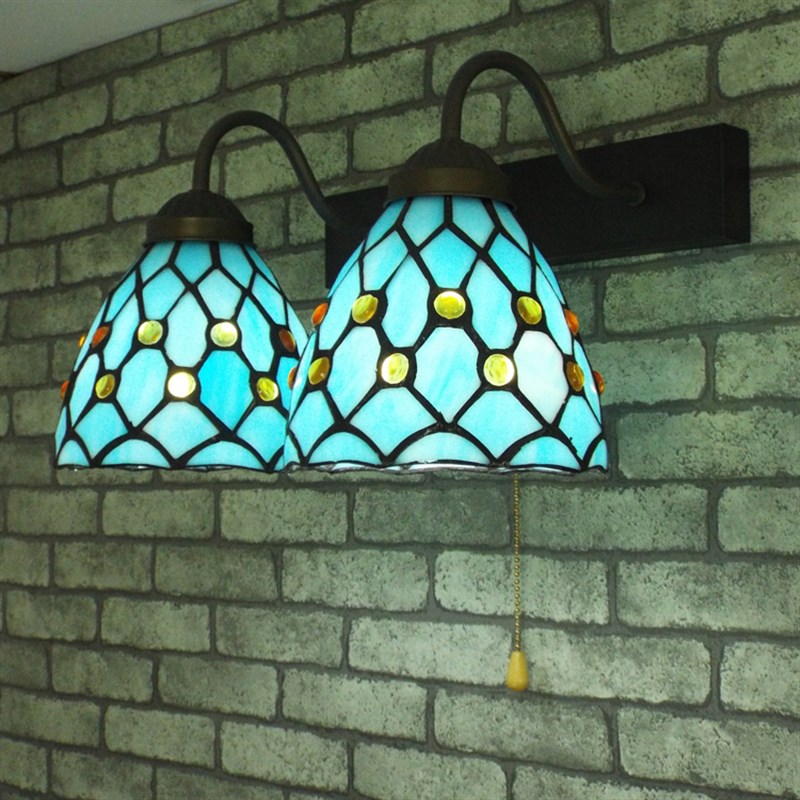 欧式田园地中海开关壁灯简约镜前灯帝凡尼艺术玻璃复古设计壁灯