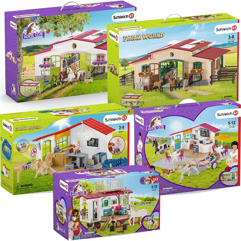 德国Schleich思乐马术训练赛马场马厩房宠物医院马儿医生摩比世界