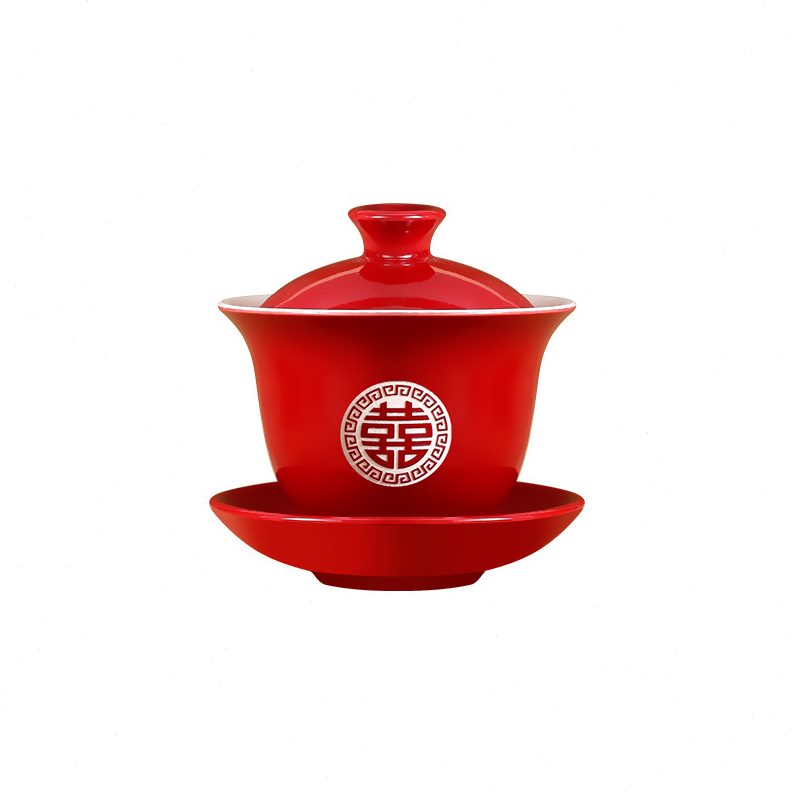 甄选敬茶杯子结婚喜碗喜事红色改口盖碗茶具一对碗筷套装陪嫁用品