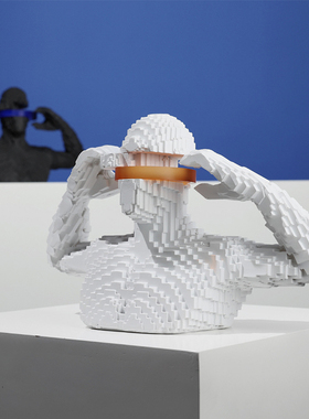 现代黑色白人物树脂抽象马赛克样板间家居客厅书柜装饰品