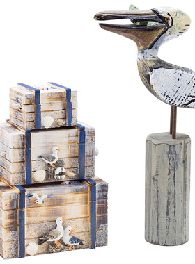 地中海风格灯塔木质做旧木塔海洋风海鸟摆件桌面复古装饰摆设