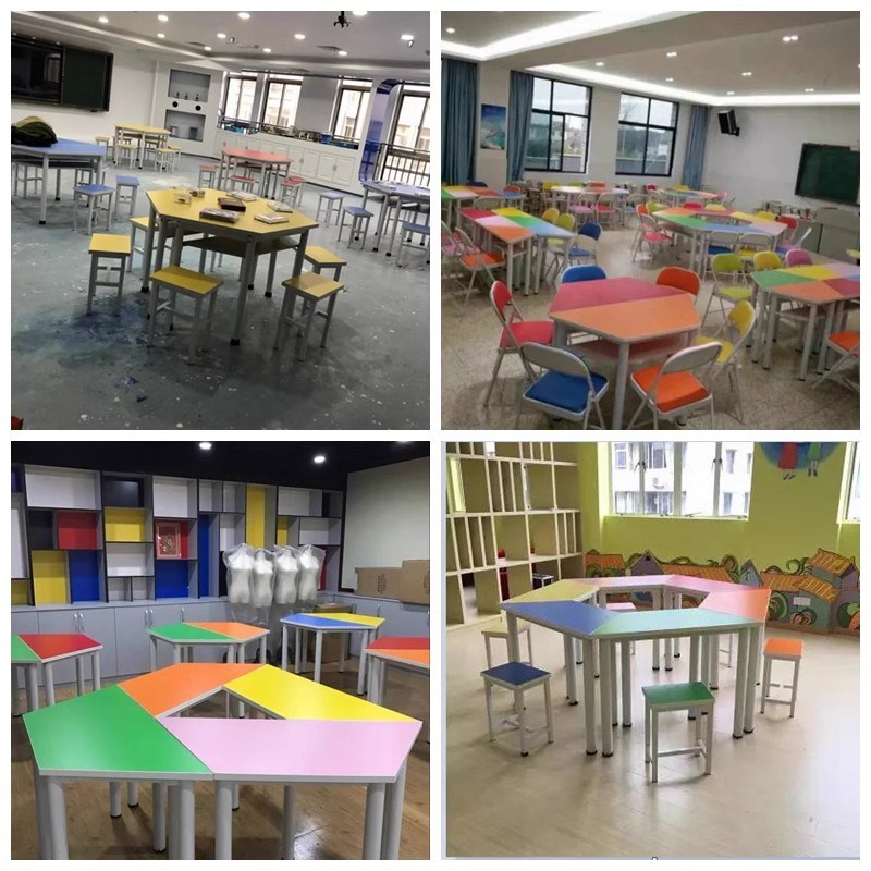 中小学生课桌椅六边形拼接会议桌团体活动阅览桌培训班六角梯形桌
