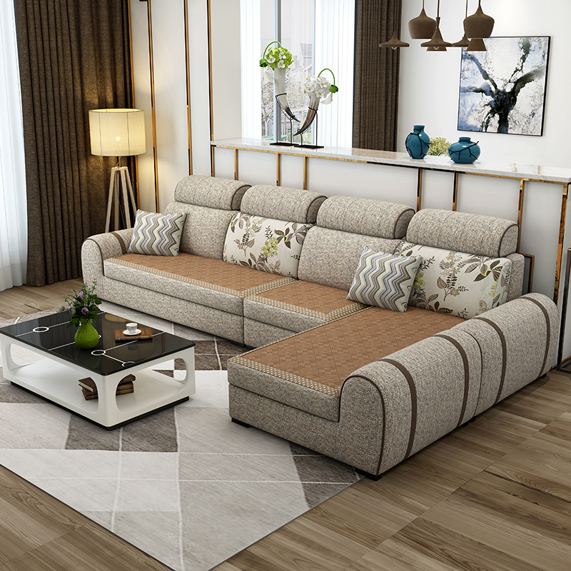 客厅布艺沙发冬夏两用沙发现代可拆洗带凉席贵妃沙发整装