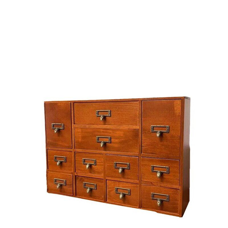 zakka杂货礼品做旧复古实木盒九抽屉木质收纳架桌面收纳盒置物架