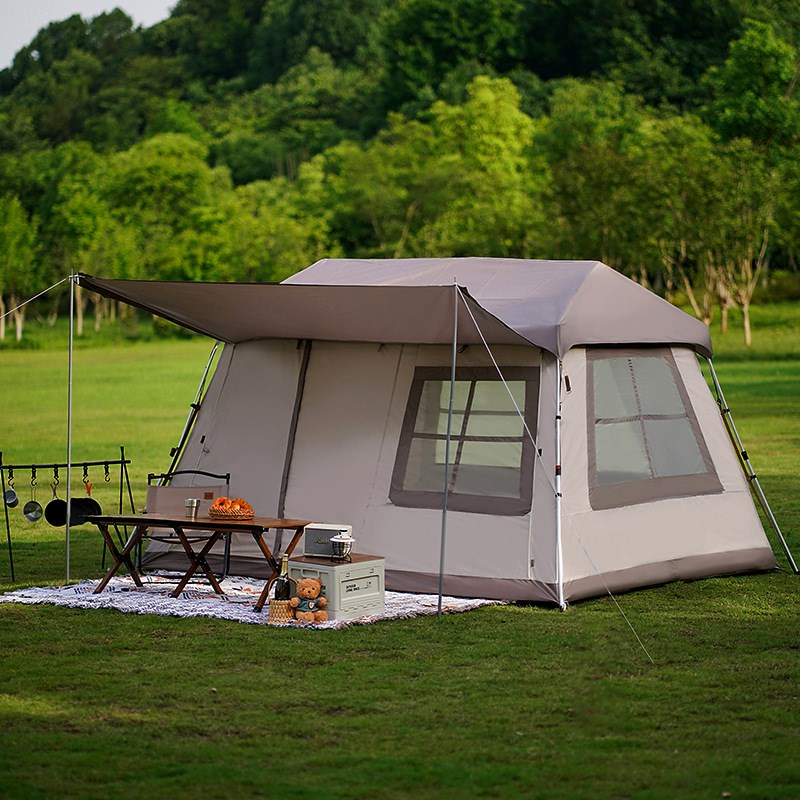 防暴雨户外屋脊自动帐篷 铝杆速开全防雨防晒复古小屋露营帐篷