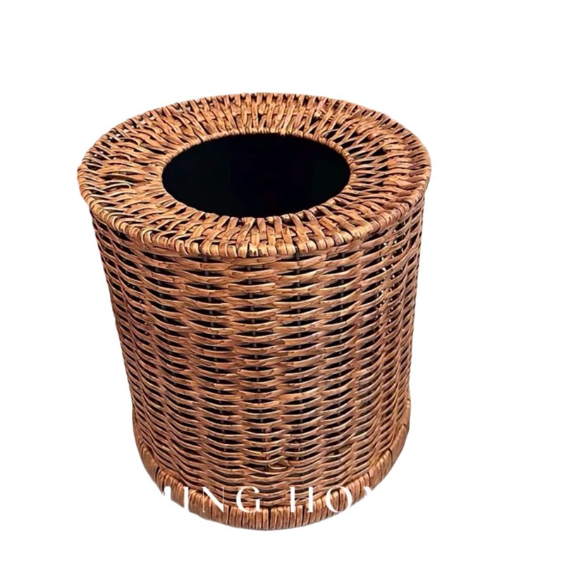 藤编垃圾桶复古纸篓双层大容量家用厨房客厅轻奢高档无盖手工编织