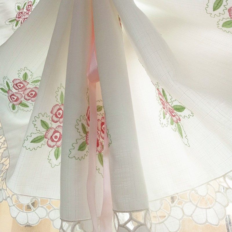 韩式新玫瑰镂空刺绣窗帘卧室客厅半遮光提拉帘气球帘扇形