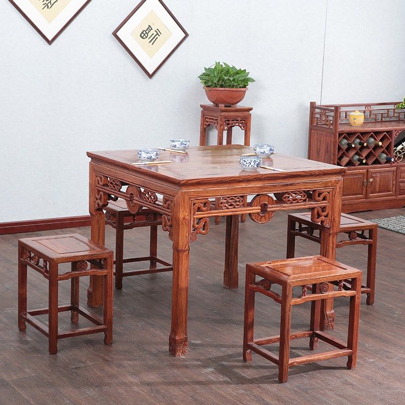 实木铜钱八仙桌南榆木中式仿古家具农村古典小方桌餐桌正方形餐桌
