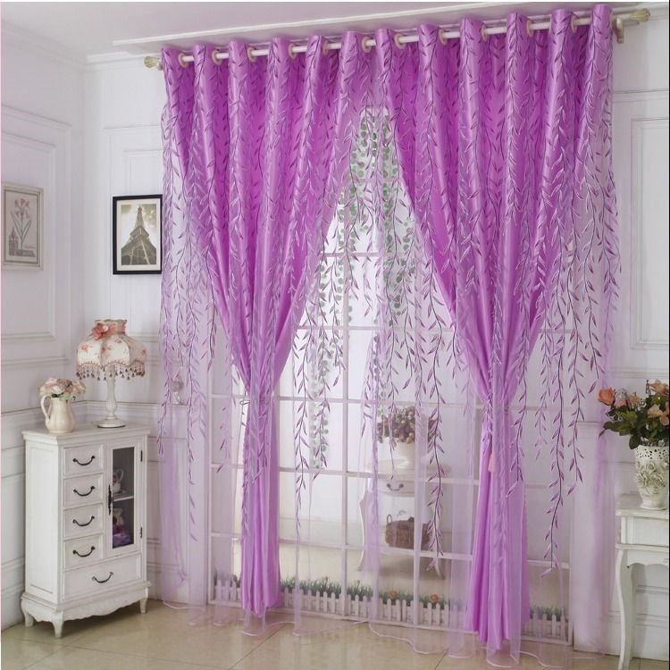 绿色窗帘成品现代遮光布一米印花纱帘客厅卧室落地窗飘窗