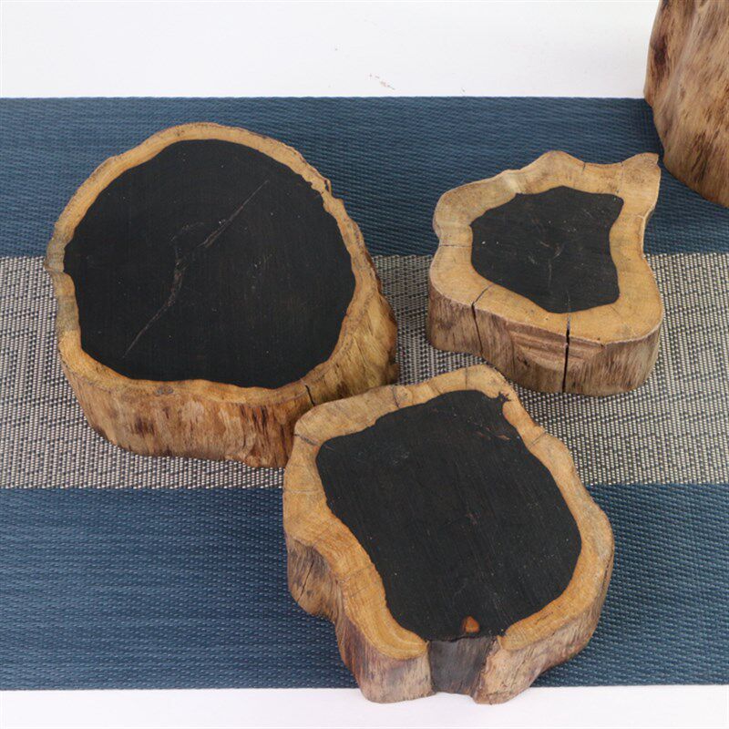 紫光檀天然造型木墩实木紫砂壶盆景瓶底座造景小木桩红木垫