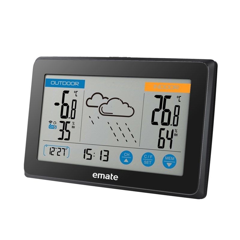 家用无线气象站数字电子温度计湿度室内外高精度触摸屏挂钟表横款