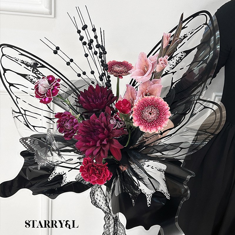 母亲节520梦幻蝴蝶鲜花包花纸防水花束手工DIY材料包花艺玻璃纸