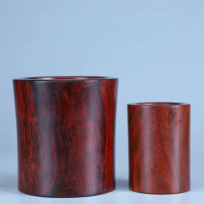 小叶紫檀笔筒原木复古毛笔筒办公桌中式文房四宝红木雕刻书房礼品