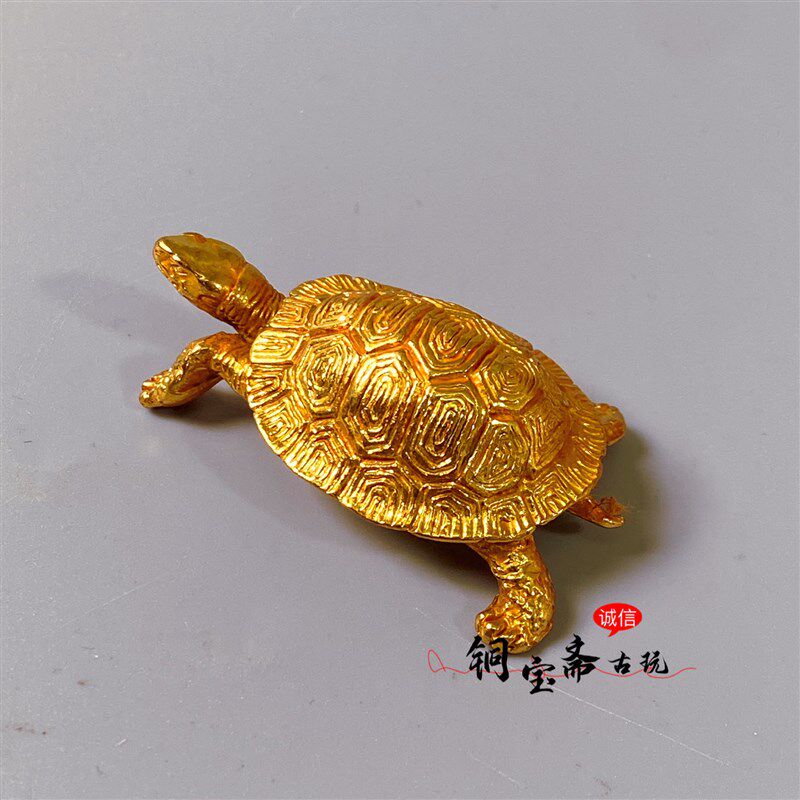 仿古铜器镀金乌龟爱小金龟手把件茶宠茶玩客厅办公室装饰品