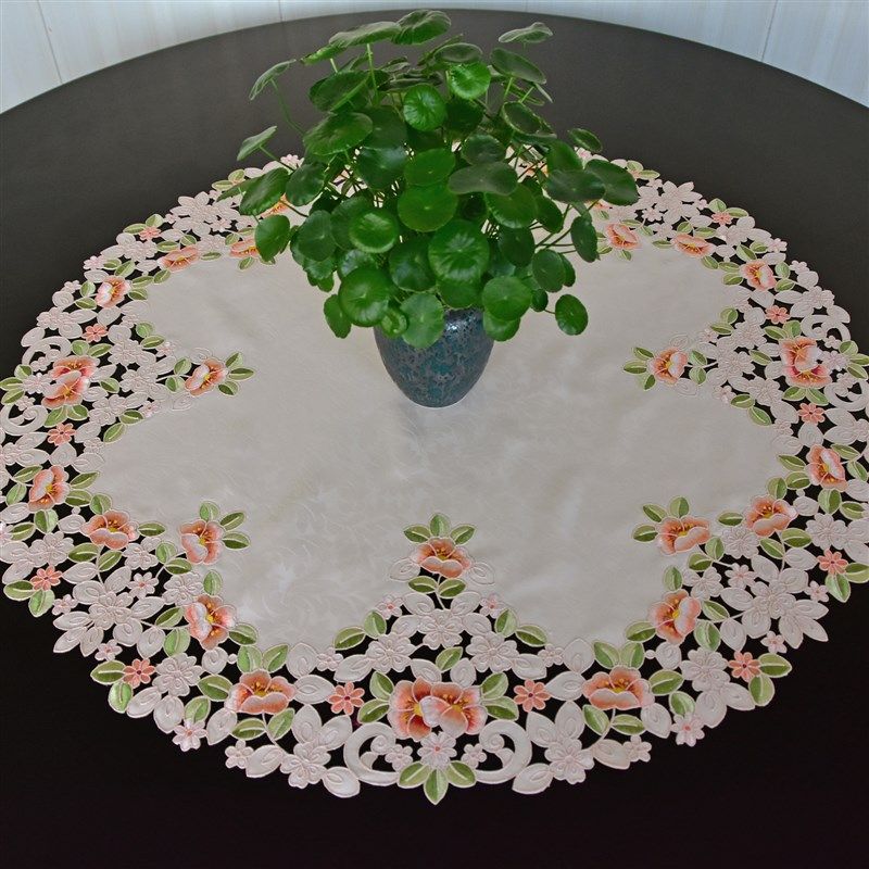 圆形桌布桌垫层转桌垫茶几餐桌盖布转盘垫韩式布艺刺绣桔色,居家布艺,桌布,淘宝优惠券,粉丝福利购,淘宝优惠卷