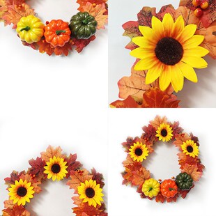 仿真植物南瓜向日葵对称枫叶花环门前挂饰居家气氛布置婚庆硕果花