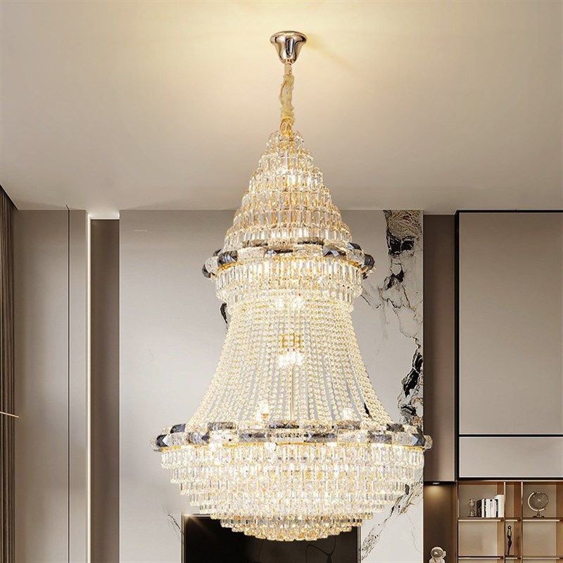 欧式复式楼客厅大吊灯别墅楼中楼水晶灯大厅后现代轻奢楼梯长吊灯,家装灯饰光源,客厅吊灯,淘宝优惠券,粉丝福利购,淘宝优惠卷