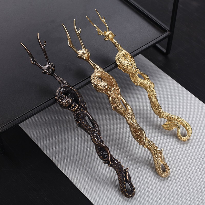 金玉香纯铜祥龙壶叉银壶防烫壶盖叉纯手工老铁壶茶夹茶道配件