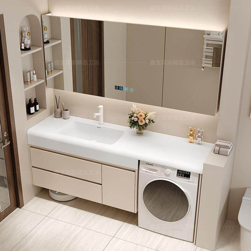 定制洗衣机洗手盆一体柜浴室柜组合陶瓷无缝台面洗漱脸厕所卫生间