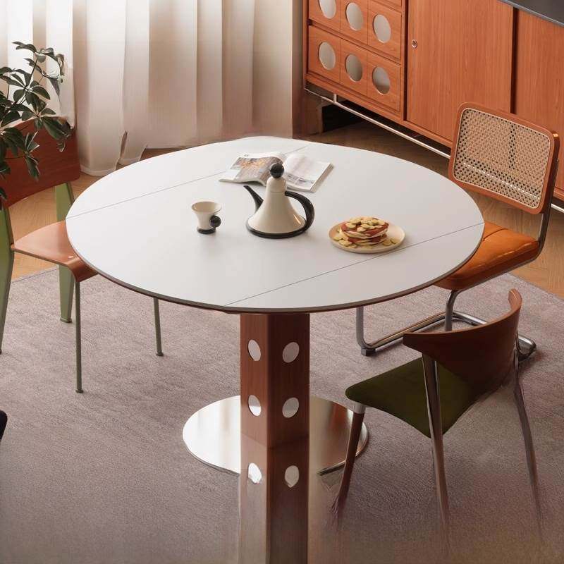 木小咖欧式圆形实木餐桌伸缩大小户型家用田园乡村奶油餐桌椅组合