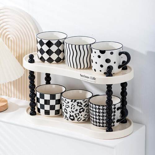 ins风咖啡杯子高档精致陶瓷水杯套装杯架托 托盘杯具组合牛奶早餐